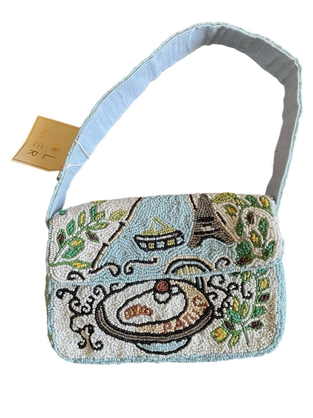 Paris Sol and Mer Hand Beaded Blue Shoulder Bag Eiffel Tower Boat Travel